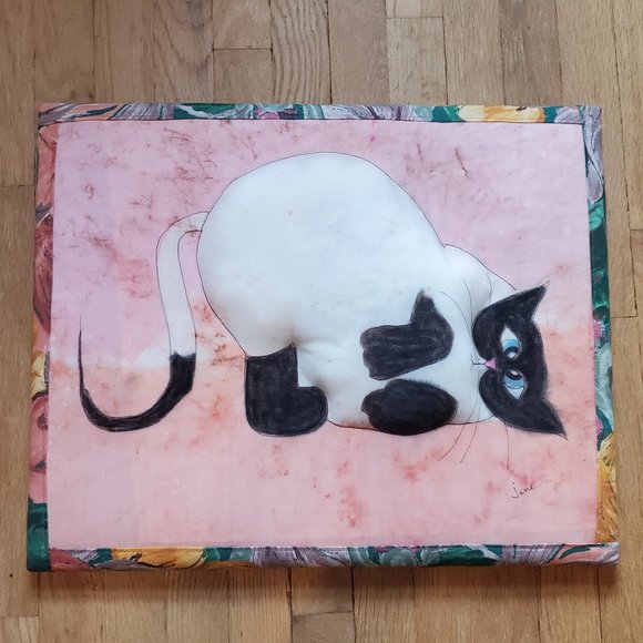 Vintage Art Siamese Cat Wall Art Cute Quirky Fun Adorable Ooak
